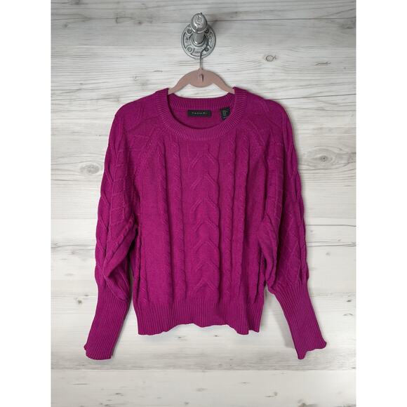 Tahari Sweater Womens XL Magenta Cable Knit Crewneck Pullover Long Sleeve Soft - Picture 1 of 10